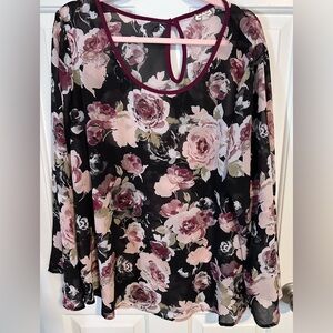 Eyeshadow Black and Pink Floral Blouse